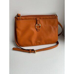 Ralph Lauren Orange Leather Crossbody Bag With Gold Hardware & Adjustable Strap